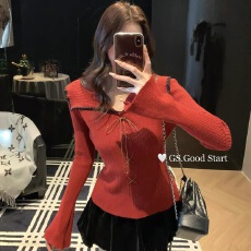 批发2025冬季新款博主穿搭秋冬气质<b class='q'>纯</b>欲绑带修身针织上衣洋气毛衣女