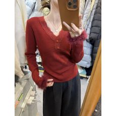 批发2025 冬季新款韩版蕾丝拼接V领长袖修身显瘦长袖打底衫上衣女