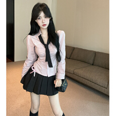 批发jk制服套装女装辣妹收腰学院风长袖衬衫百褶半身裙减龄两件套
