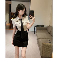 批发短袖衬衫夏季气质显瘦上衣性感空姐jk制服包臀套装工作服女工服