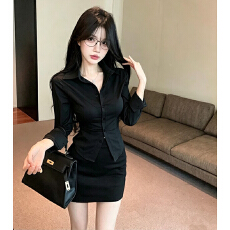 批发收腰黑色<b class='q'>衬衫</b>女职业工作服套装裙包臀性感长袖<b class='q'>衬衣</b>秘书<b class='q'>OL</b>纯欲制服