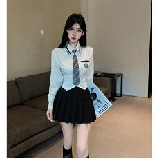 批发学院风jk制服套装女秋季长袖白<b class='q'>衬衫</b>百褶裙通勤<b class='q'>职业</b>工作服两件套