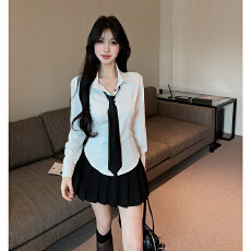 批发学院风jk制服套装<b class='q'>女</b>秋季韩系穿搭纯欲辣妹收腰<b class='q'>衬衫</b>上衣百褶裙套装