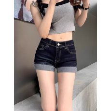 批发美式复古性感牛仔<b class='q'>短裤</b>女2026夏季低腰弹力显瘦梨形身材卷边<b class='q'>热裤</b>