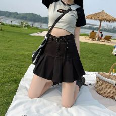 批发美式复古辣妹半身裙女2025夏季新款设计感小众高腰显瘦百褶短裙子