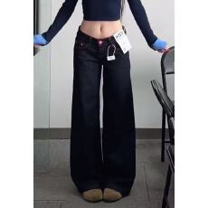 批发美式设计感原牛撞色低腰牛仔<b class='q'>裤</b>女小个子甜酷风新款<b class='q'>宽松</b>直筒阔腿<b class='q'>裤</b>