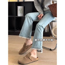 批发蕾丝花边拼接裤脚四面弹<b class='q'>牛仔</b>裤烟管裤夏季新款宽边九分小直筒裤<b class='q'>女</b>