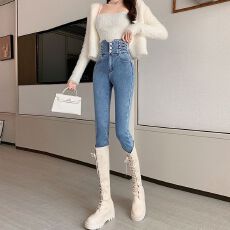 批发超显瘦高腰<b class='q'>牛仔</b>裤<b class='q'>女</b>薄款夏季紧身靴子小个子铅笔修身<b class='q'>小脚裤</b>子弹力
