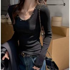 批发2025<b class='q'>秋</b>冬季德绒圆领铆钉长袖t恤女修身加厚磨毛内搭外穿通勤上衣