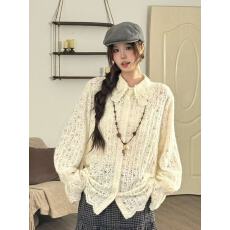 批发<b class='q'>蕾丝</b>冬季<b class='q'>刺绣</b>条纹小众衬衫复古设计感镂空拼接