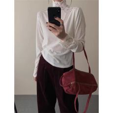 批发<b class='q'>韩国</b>chic秋冬新款气质百搭半高领<b class='q'>蕾丝</b>拼接磨毛保暖长袖打底衫上衣