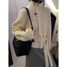 批发韩版系带收腰针织衫新款设计2025立领秋冬毛衣长袖外套上衣