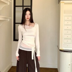 批发2025设计秋季新款不规则长袖防晒罩衫女显瘦百搭小众T恤别致上衣