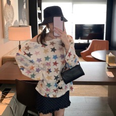 批发原版质量软糖星星灯长袖<b class='q'>T</b><b class='q'>恤</b>新款斜肩上衣