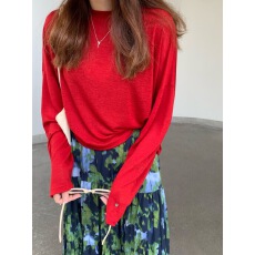 批发红色大圆领长袖防晒<b class='q'>罩衫</b>T恤女胖mm大码200斤宽松外搭叠穿上衣