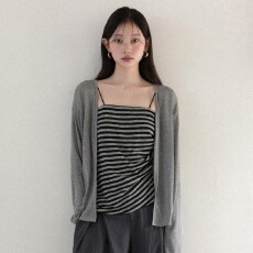 批发雪花麻色织条灰色<b class='q'>条纹</b>吊带开衫两件套装女秋季轻薄防晒上衣