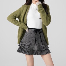 批发加厚毛呢波点蛋糕半身裙女秋冬小个子高腰显瘦防走光a字百褶短裙