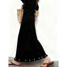 批发黑色丝绒泡珠半身裙女春秋冬季2025新款高腰显瘦包臀中长款a字裙