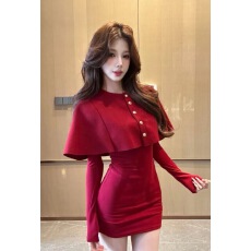 批发秋冬千金修身显瘦收腰气质长袖斗篷披肩<b class='q'>连衣裙</b><b class='q'>两件套</b>