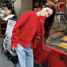 批发韩系慵懒风<b class='q'>针织</b>衫女冬季新款保暖软糯时尚通勤高级感百搭毛衣外套