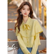 批发奶黄色蝴蝶结针织开衫女春超好看独特漂亮上衣2026年爆款毛衣小衫
