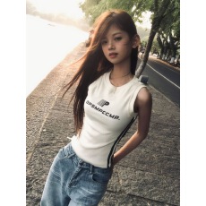 批发美式<b class='q'>运动</b>纯棉背心女装夏季字母印花辣妹吊带外穿vintage无袖<b class='q'>上衣</b>