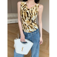 批发豹纹性感修身吊带女气质慵懒风约会挂脖背心斑马纹印花无袖短袖