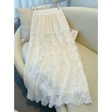 批发法式蕾丝网纱<b class='q'>百褶</b>裙<b class='q'>半身裙</b>女夏季款高腰显瘦垂感a字伞裙大摆长裙
