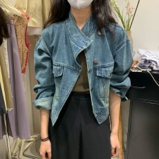 批发2026韩国东大门早秋季韩版通勤新款复古潮流洗水个性设计牛仔外套