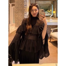 批发法式黑色雪纺衫女<b class='q'>春</b>夏设计感双层荷叶边轻透衬衣超仙气微透雪纺衫