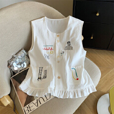 批发高端女装马夹坎肩背心夏季时尚洋气刺绣花开衫无袖上衣女短<b class='q'>外套</b>