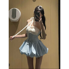 批发甜美纯欲风清新氛围感抹胸收腰花苞蓬蓬短裙女夏季显瘦气质<b class='q'>连衣</b>裙