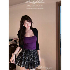 批发辣妹黑色长袖开衫上衣女夏季新款内搭吊带背心<b class='q'>碎花</b>短裙显瘦三件套
