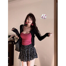 批发辣妹三件套黑色长袖开衫上衣女夏季新款内搭吊带背心<b class='q'>碎花</b>短裙显瘦