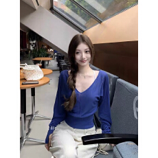 批发v领蝙蝠袖针织衫女早秋季法式收腰显瘦气质纯欲内搭打底<b class='q'>长袖</b>上衣