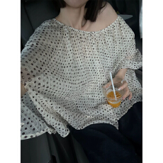 批发设计感<b class='q'>不规则</b>雪纺罩衫女多穿法长袖小衫一字肩波点抹胸上衣