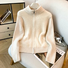 批发实拍高级感软糯舒适毛衣外套女秋冬季新款气质显瘦拉链毛衣外套