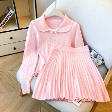 批发实拍韩系穿搭高级感学院小香风针织上衣半身裙女秋冬新款时尚套装