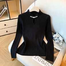 批发实拍秋冬设计感工艺针织毛衣女修身内搭中式上衣长袖打底小衫上衣