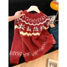 实拍设计感费尔岛毛衣女秋冬季新款慵懒高级感宽松加厚长袖上衣