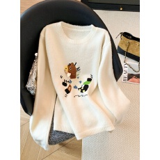 实拍高级感慵懒风减龄卡通提花毛衣女秋冬季新款软糯百搭宽松上衣