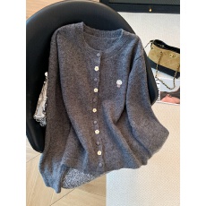 实拍设计花扣蘑菇提花单排扣毛衣秋冬季新款宽松慵懒软糯百搭外套