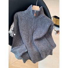 实拍设计感半拉链外穿毛衣女秋冬季新款气质软糯慵懒百搭毛衣上衣