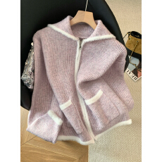 实拍高级感软糯撞色毛衣外套女秋冬季新款气质慵懒松弛感毛衣开衫