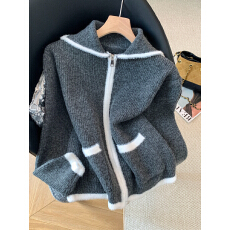 实拍高级感软糯撞色毛衣外套女秋冬季新款气质慵懒松弛感毛衣开衫