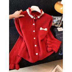 批发实拍高级感小香风蕾丝花朵<b class='q'>针织</b>毛衣开衫女气质慵懒宽松百搭外套