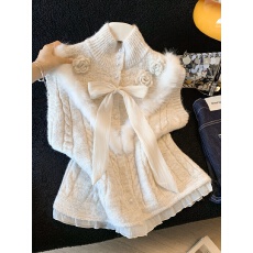 批发实拍早春季小香风气质毛绒绒无袖马甲开衫女新款洋气叠穿显瘦上衣