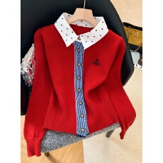 实拍早春季工艺刺绣拼接假两件针织衫女修身显瘦上衣开衫