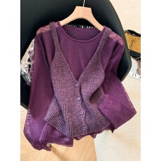 实拍早春韩系氛围感穿搭别致设计感叠穿针织衫吊带背心两件套上衣