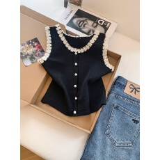 批发实拍高级感<b class='q'>花朵</b>针织背心小衫女夏款新款洋气外穿气质显瘦无袖上衣